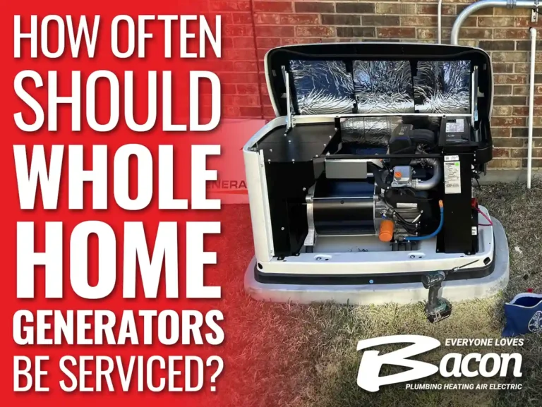 A Generac generator outside a home with the text 'How Often Should Whole Home Generators Be Serviced?'